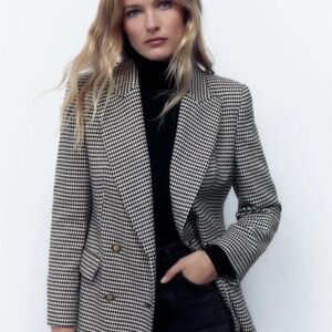 Women's Black and White Houndstooth Blazer